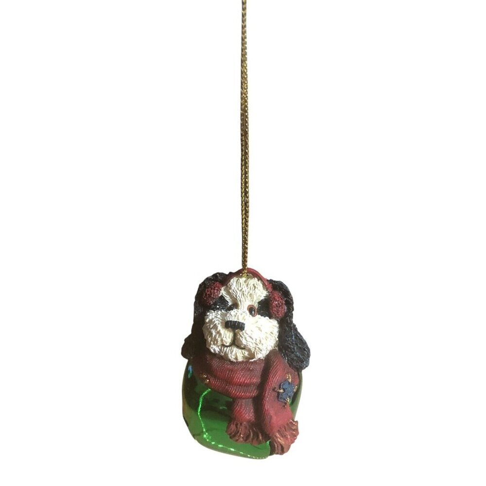 BOYDS BEARS & FRIENDS "Dog Bell" Christmas/Xmas Tree Ornament Green Bell IOB